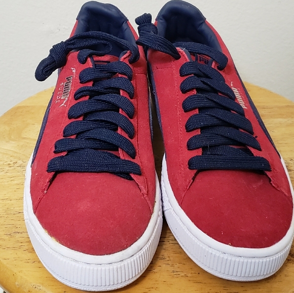 Puma Mens Classic Red & Navy Blue Suede Sneakers Size 7.5 - Picture 3 of 8